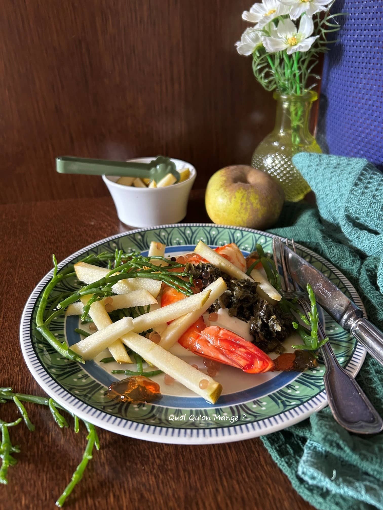 Gambas snackée – Pomme Fruit – Gelée de Cidre