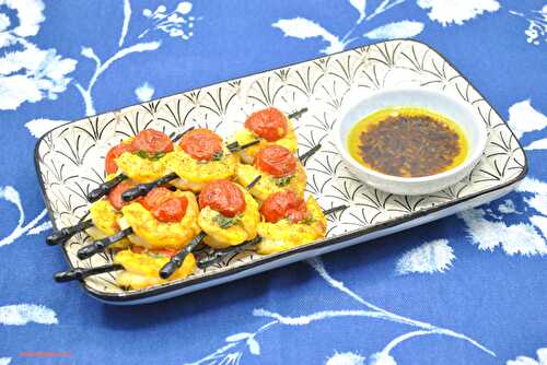 Brochettes crevettes et tomates cerises