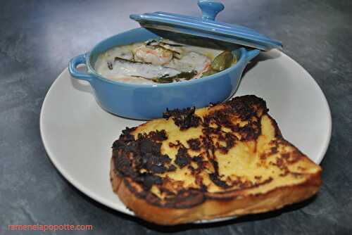 Cocotte de crevettes façon soupe thaï et son pain perdu