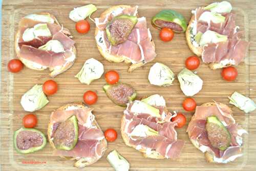 Tartines mozzarella, jambon de Bayonne en deux versions