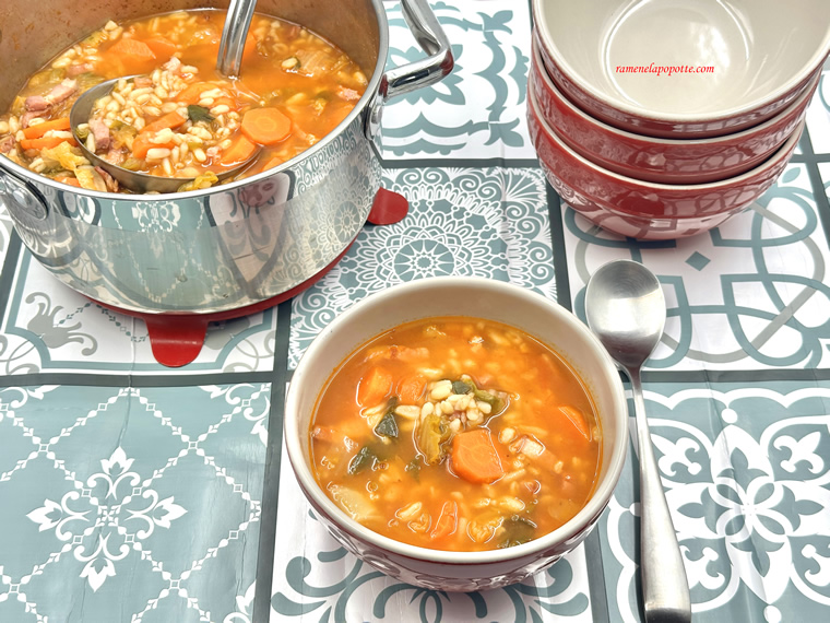 Soupe tomate blé lardons