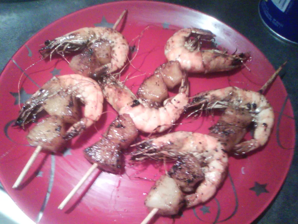 Brochettes gambas ananas