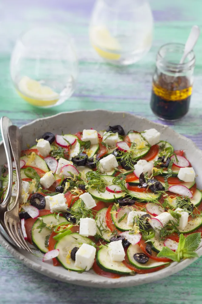 Carpaccio de courgettes, tomates et feta