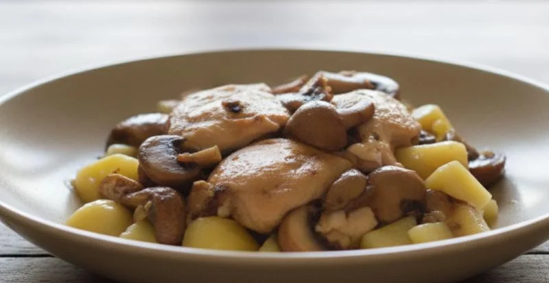 Chapon aux pommes et champignons rapide