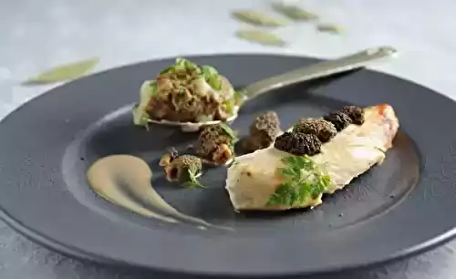 Chapon confit au vin jaune et au morilles