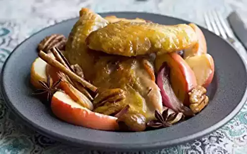 Chapon de pintade aux pommes, noix de pécan