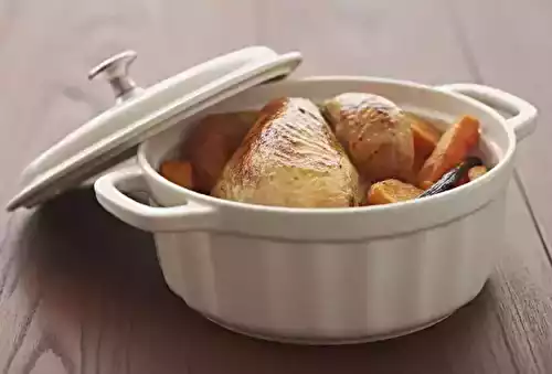 Chapon de pintade en cocotte aux patates douces vanillées