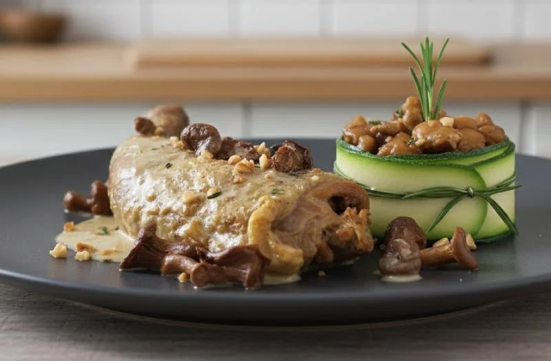 Chapon farci et ses morilles