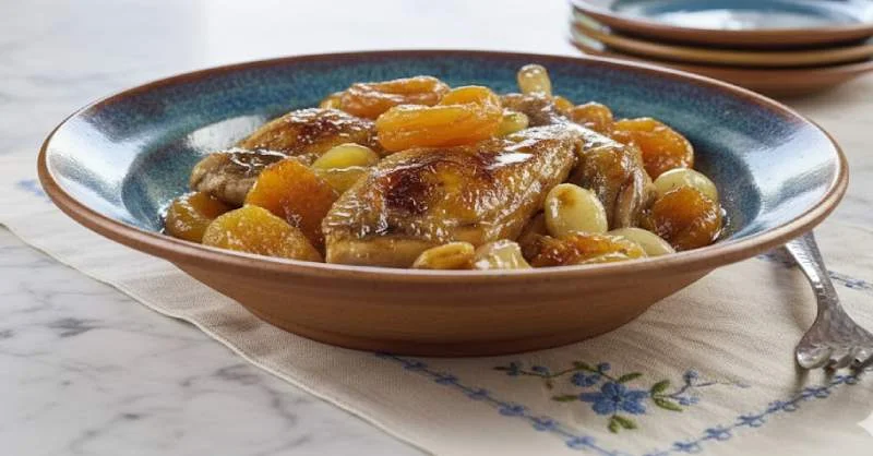 Cocotte de chapon de pintade fermière des landes aux abricots secs et au miel