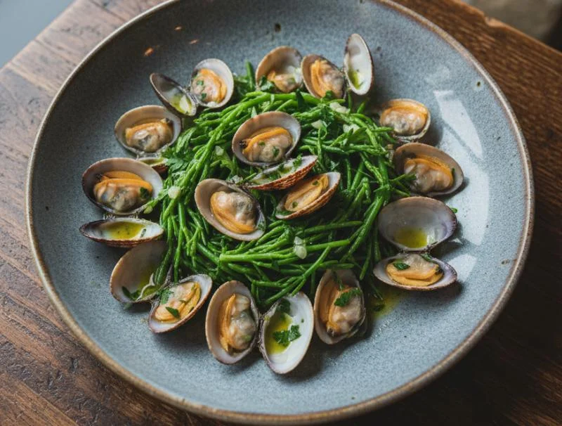 Coques au vin blanc, beurre aux algues et sel de Guérande, passe-pierre à l'anglaise