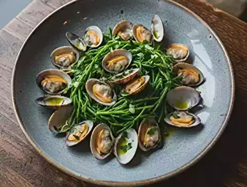 Coques au vin blanc, beurre aux algues et sel de Guérande, passe-pierre à l'anglaise