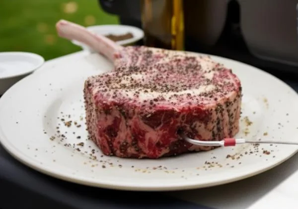 Côte de bœuf grillée au barbecue en cuisson connectée