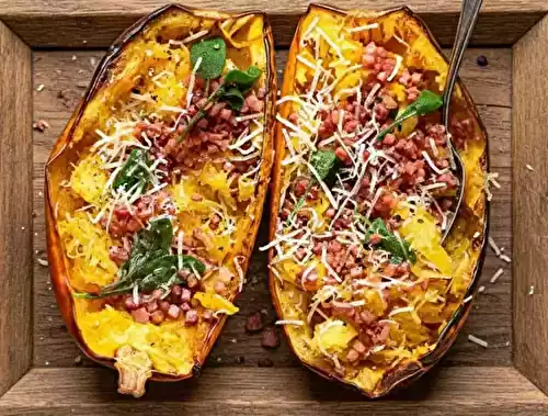 Courge spaghetti farcie au bacon et à la sauge