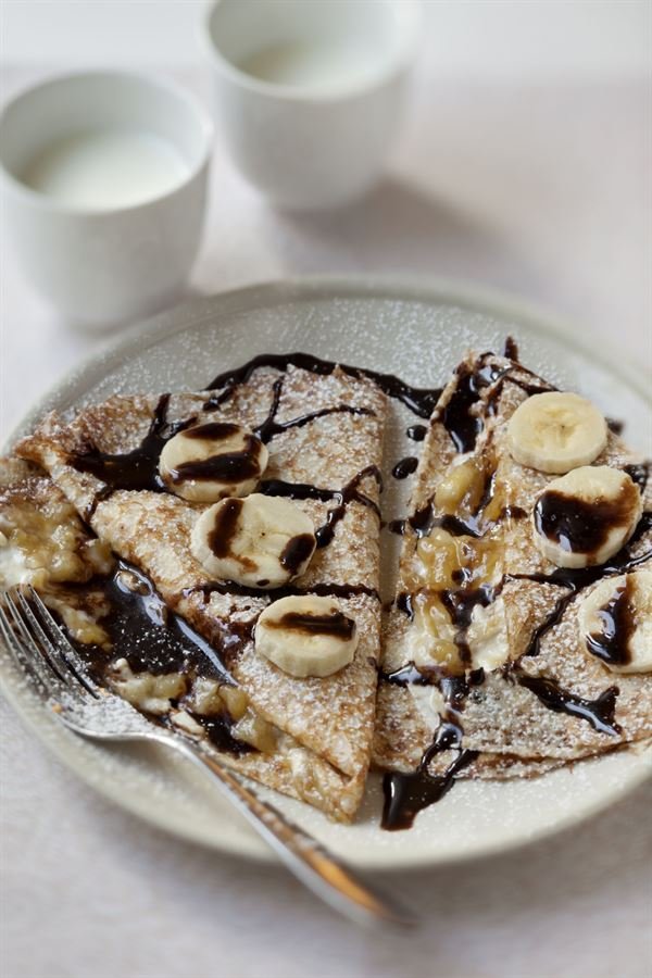 Crêpes fourrées au mascarpone et marmelade de bananes