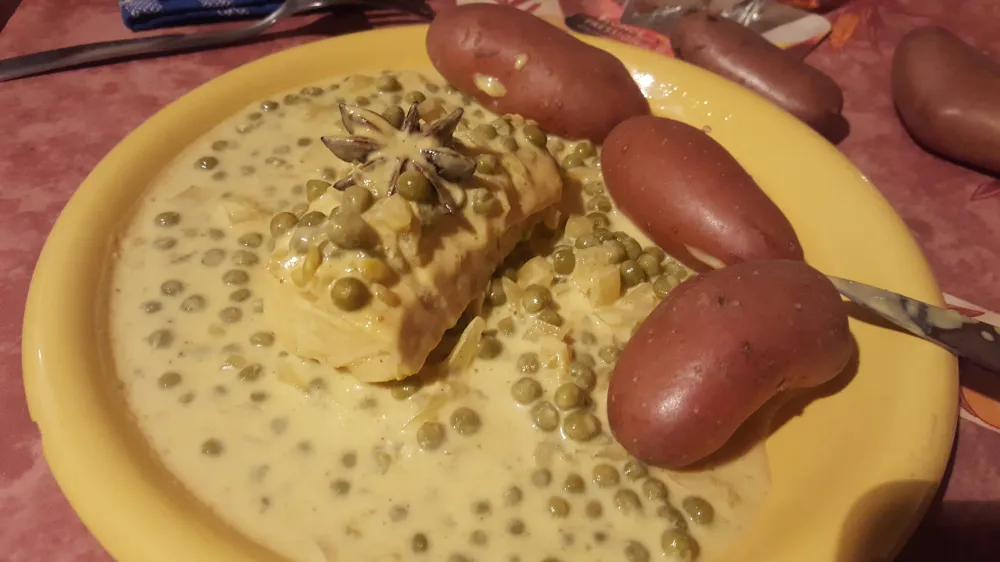 Curry de cabillaud aux petits pois