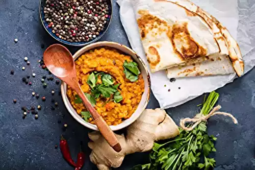 Dal de pois cassés et lentilles corail