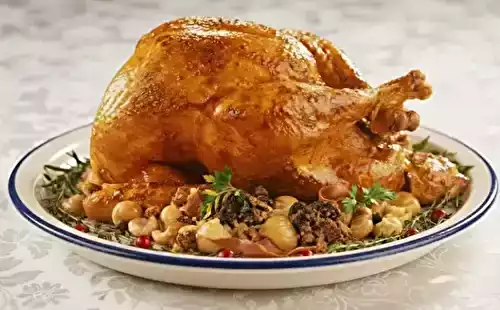 Dinde farcie aux morilles, poêlée de marrons