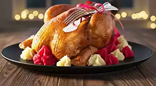 Dinde farcie aux pommes et duo de purées