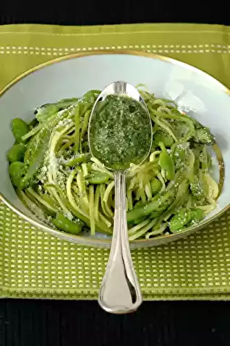 Divins spaghetti aux asperges, fèves et pois gourmands