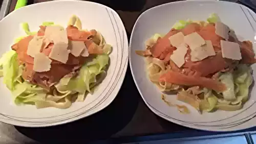 Duo de tagliatelles aux gambas et au saumon fumé
