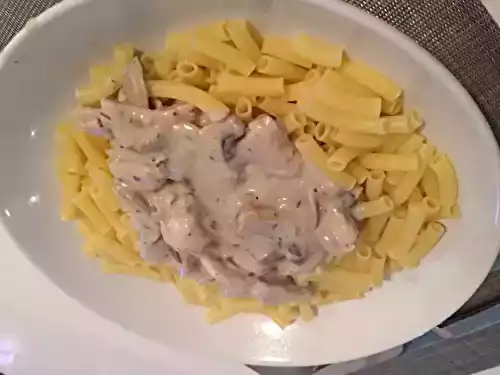 Émincé de dinde à la crème, boursin, champignons
