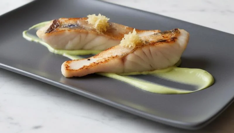 Filet de sandre au chou et crème d'avocat