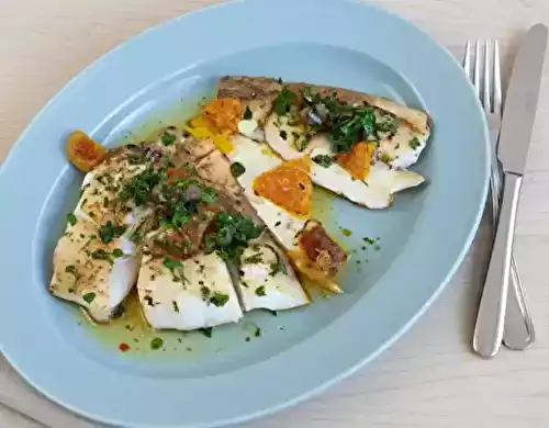Filets de turbot à l'étouffée, écorces d'oranges et coriandre fraîche