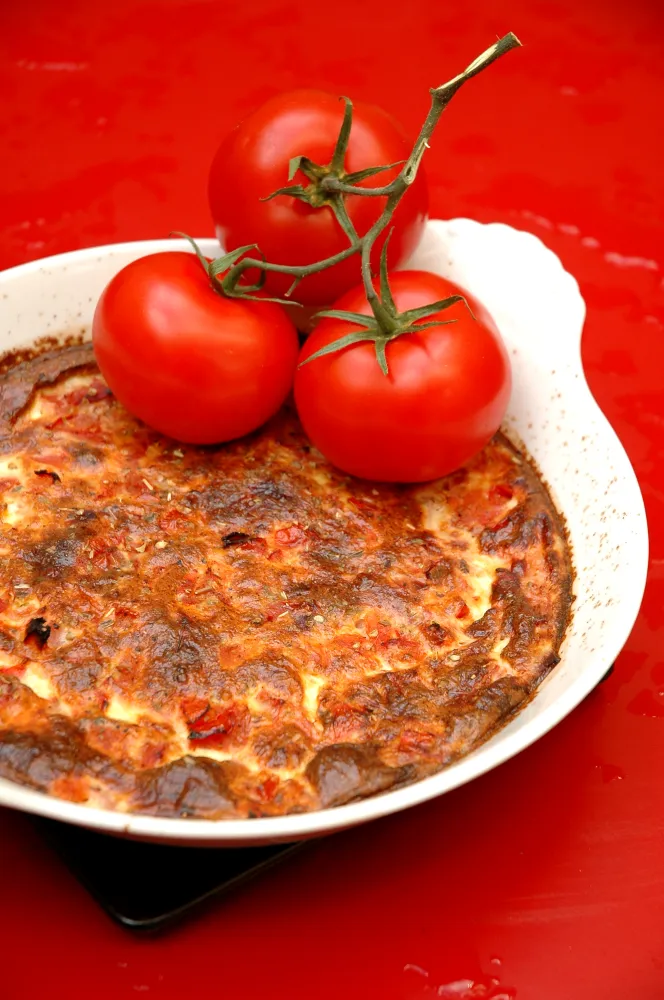 Flan tomates, jambon, gruyère