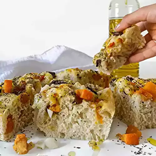 Focaccia aux champignons et potimarron rôti au miel