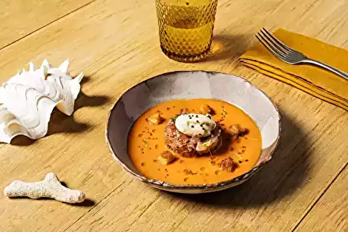 Gaspacho piquillos, tartare de thon rouge, crème de moutarde par Hélène Darroze