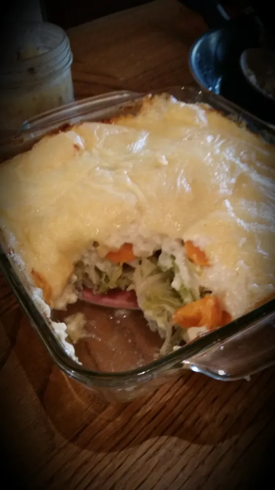 Gratin au choux vert et fromage à raclette