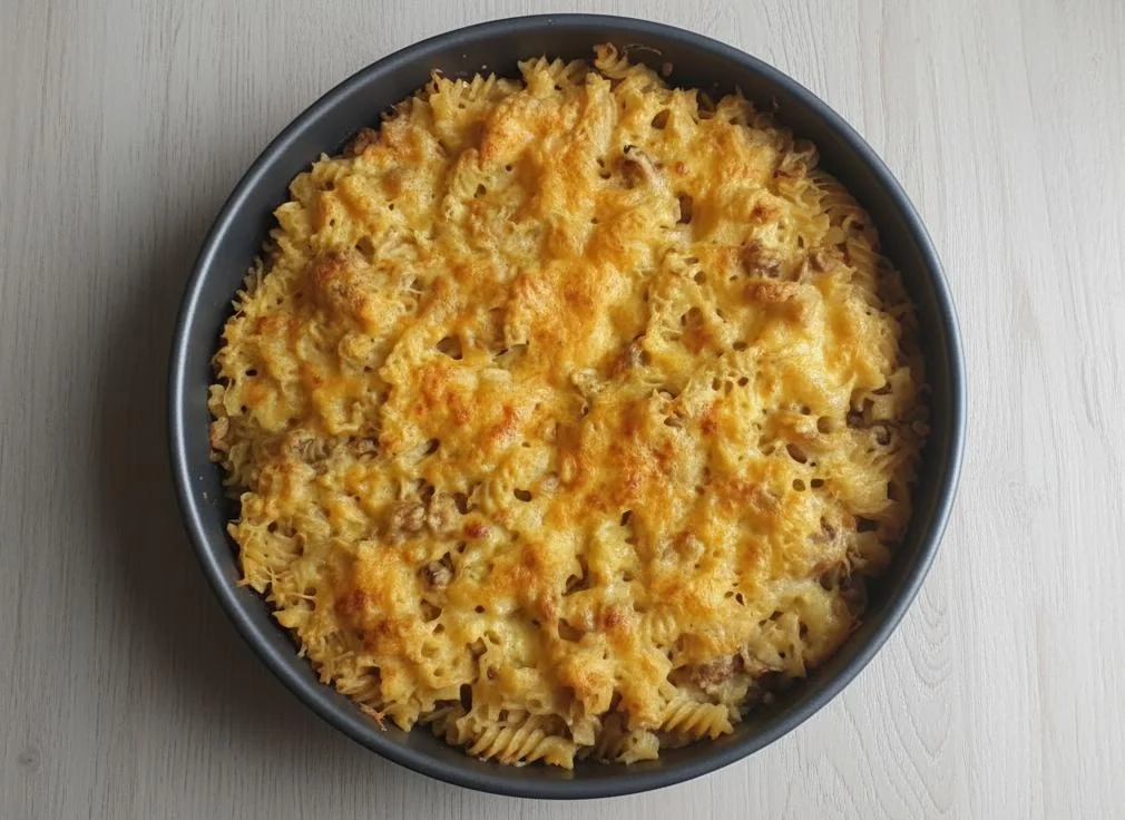 Gratin de pâtes aux champignons au morbier