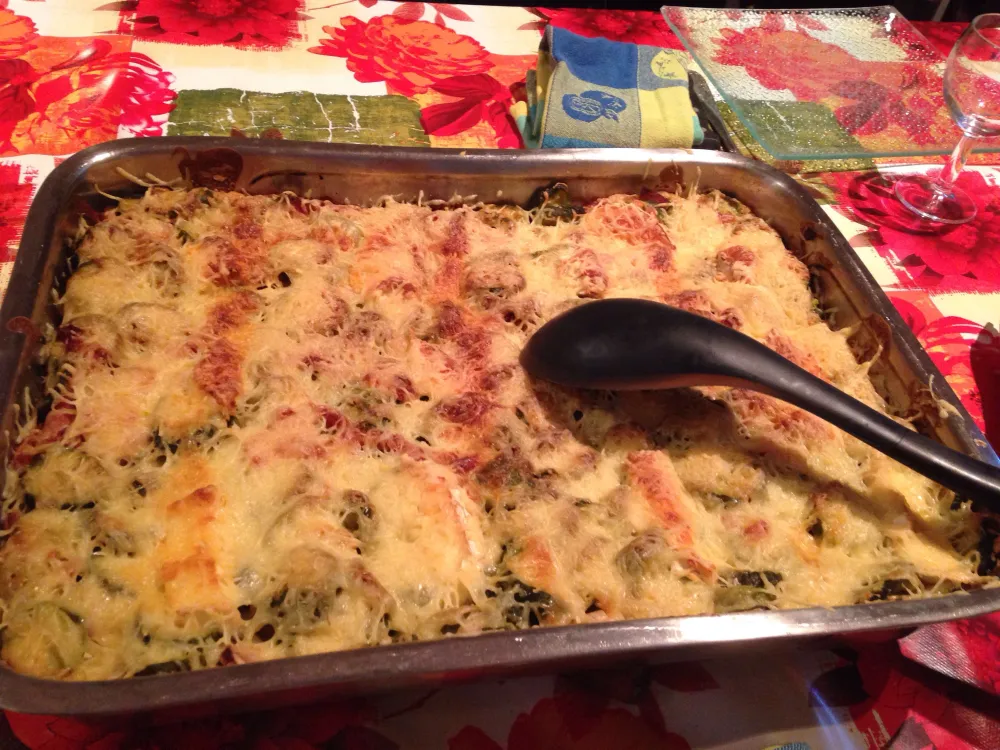 Lasagnes courgettes lardons et chèvre