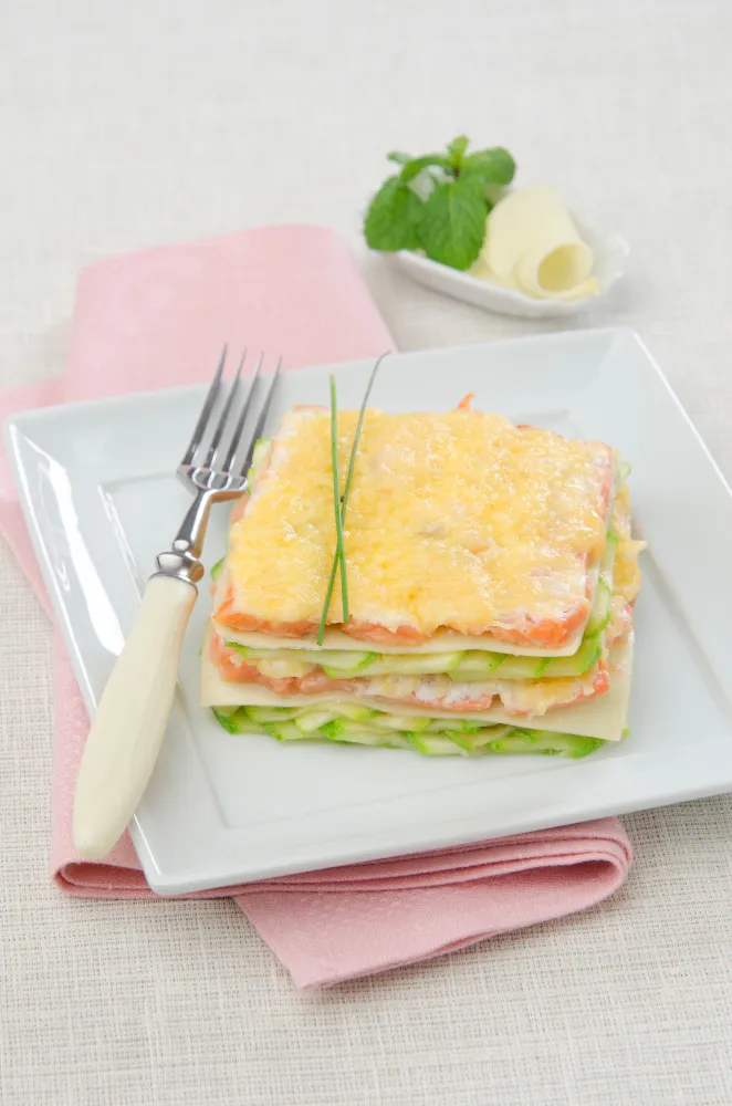 Lasagnes de saumon, poireaux et feta