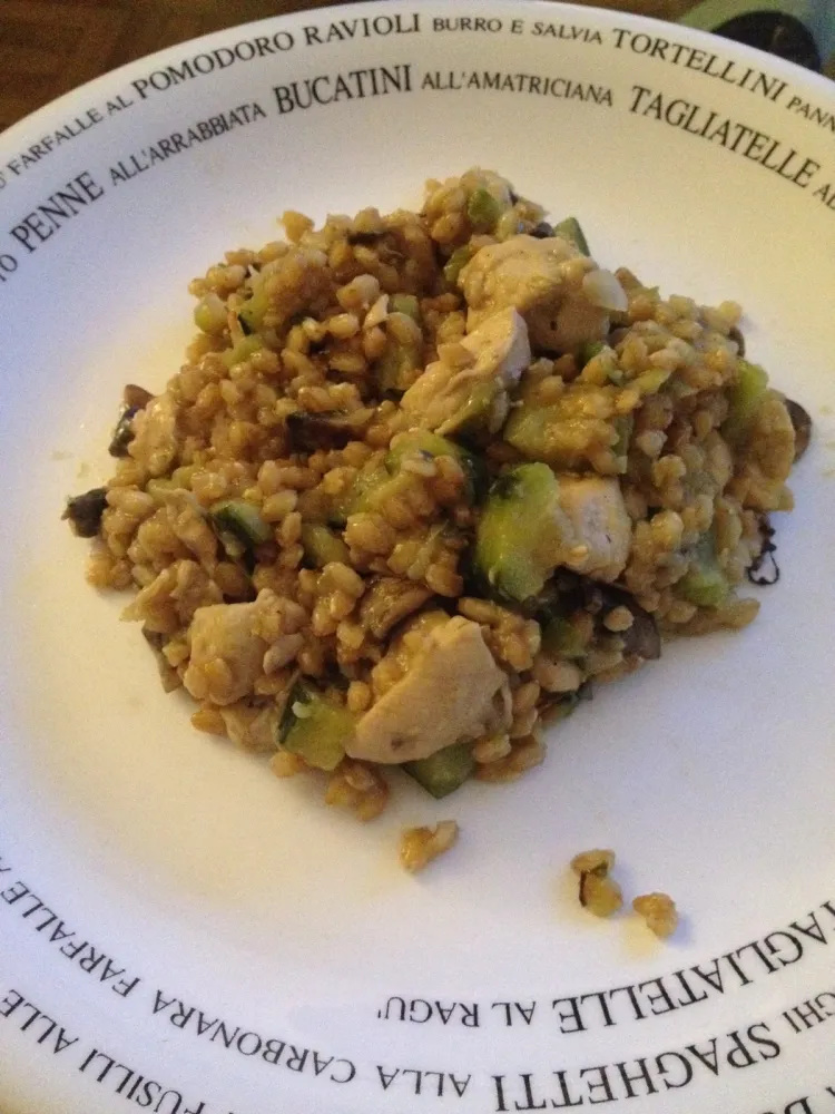 Le risotto d’épeautre poulet courgette