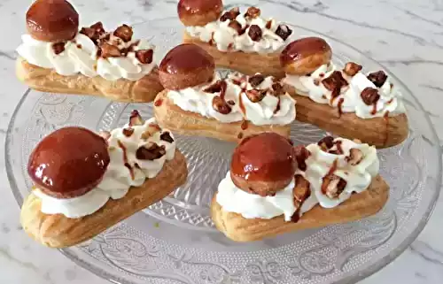 Mini-éclairs vanille, noix de macadamia caramélisées & caramel croquant