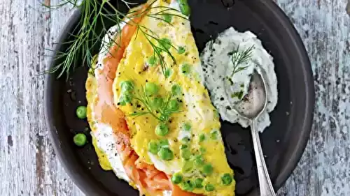 Omelette aux petits pois, saumon et Petit Billy