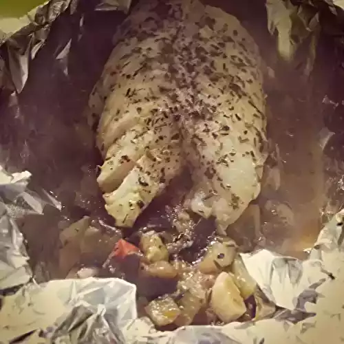 Papillote de cabillaud sur son lit de légumes