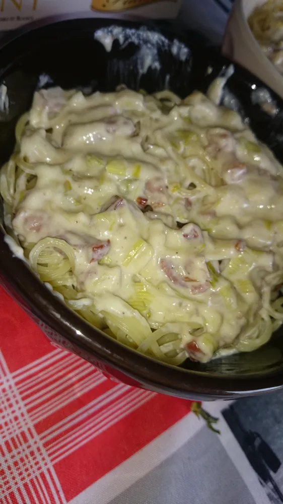 Pâtes carbonara aux poireaux