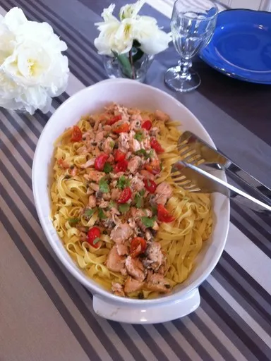 Pâtes saumon frais, citron et câpres