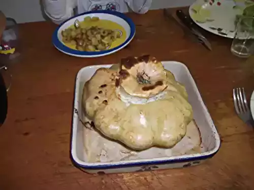 Pâtisson farci crème, oignons et lardons