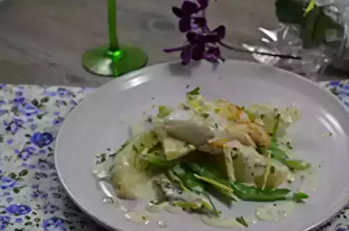 Pavé de cabillaud aux haricots plats et fenouil sauce citronné