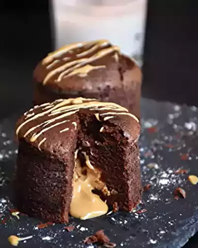 Petits moelleux au chocolat coeur coulant au beurre de cacahuète