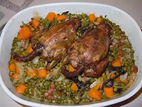 Pigeon rôtis et petits pois à la parisienne