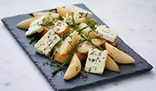 Poires au pain au fromage et salicornes