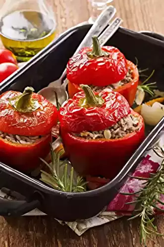 Poivrons farcis au riz complet et champignons