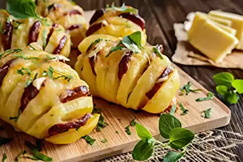 Pommes de terre hasselback au chorizo et au fromage