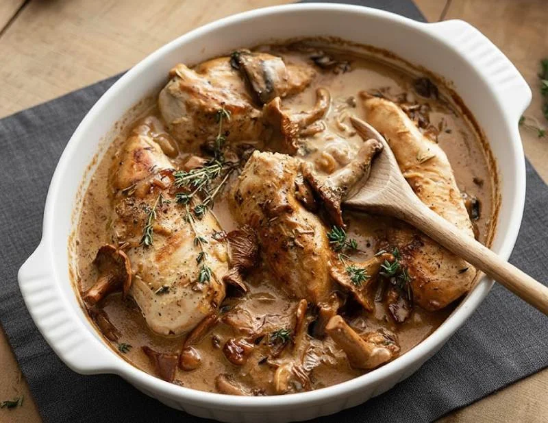 Poulet, girolles et chanterelles