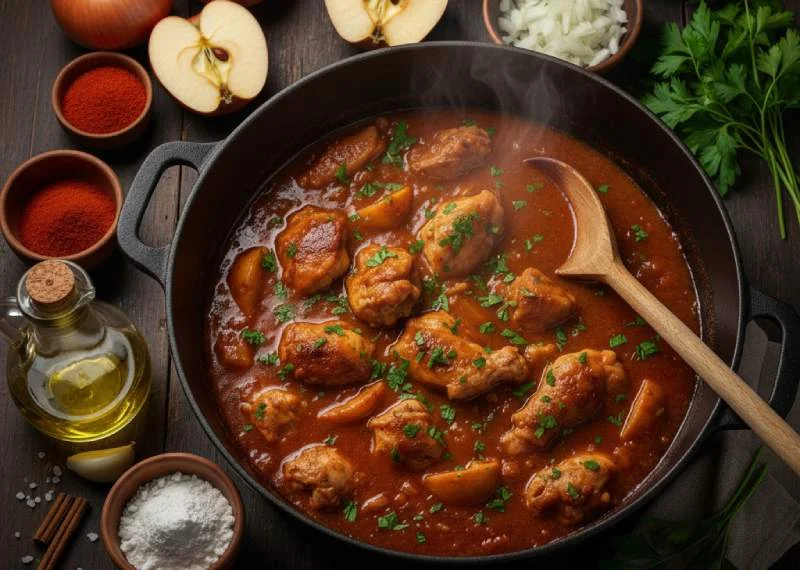 Ragoût de poulet épicé et pomme façon roumaine