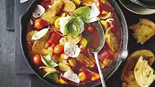 Ragoût de saucisses, poivrons et tomates